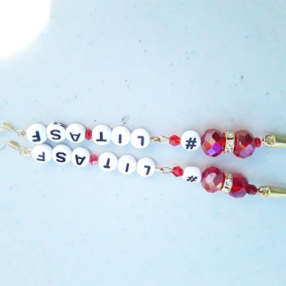 #LitAsF Handmade Earrings With Red Crystals - Picture 3 of 10